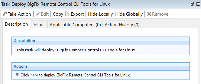 「CLI ツール (Linux 版) のデプロイ」Fixlet 機能の説明。