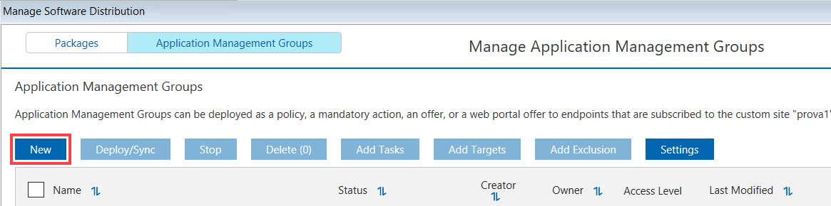 新規アプリケーション管理グループ
