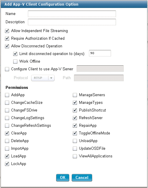 App-V クライアント構成オプションの追加