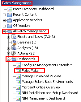 ナビゲーション・ツリーからの Fixlet メーカー・ウィザード
