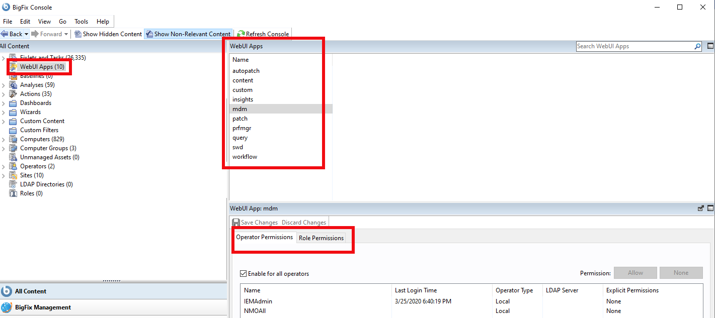 権限設定のために選択された WebUI アプリケーションを示す画像。