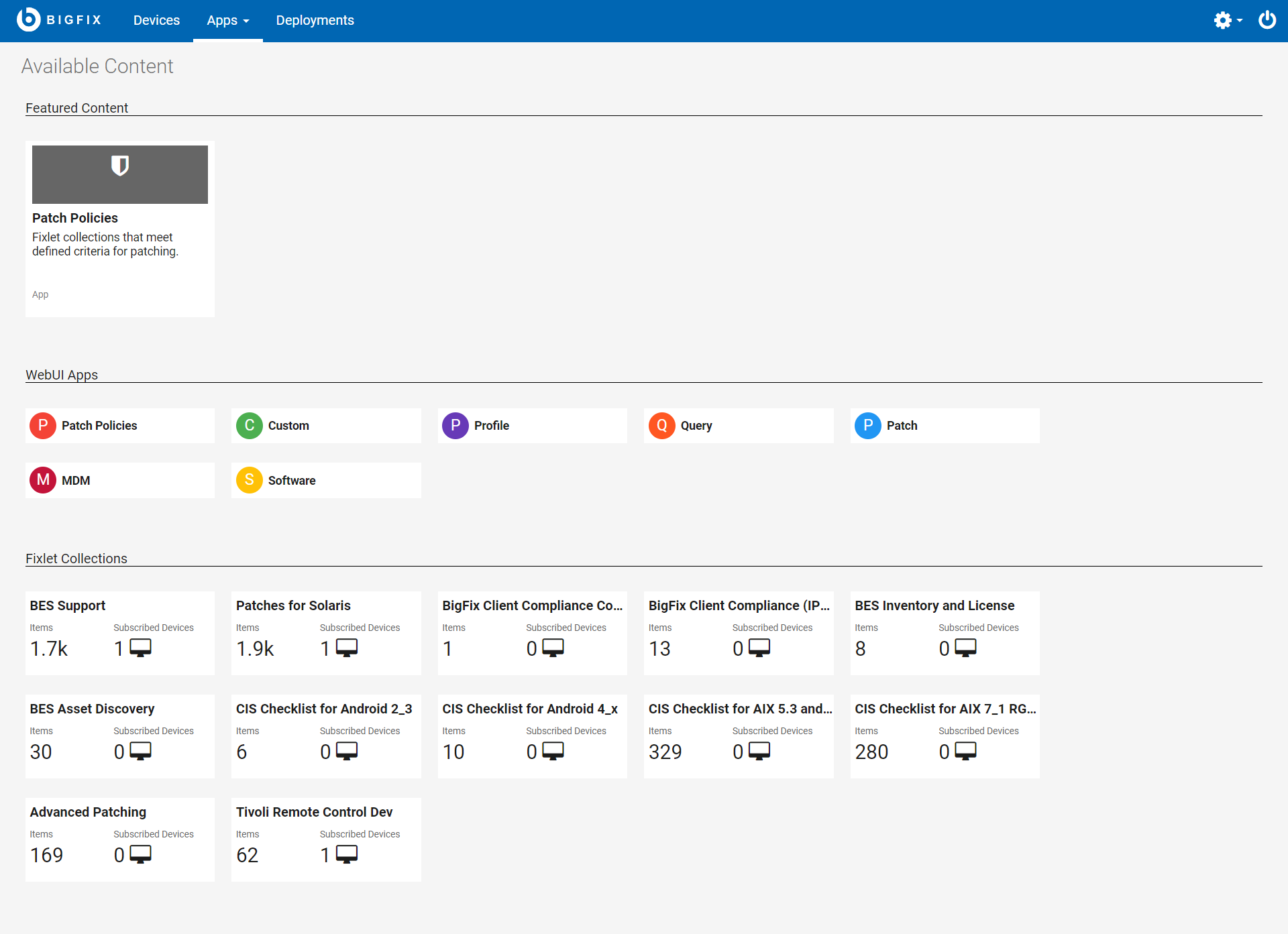 「コンテンツ・アプリケーション」画面の画像。