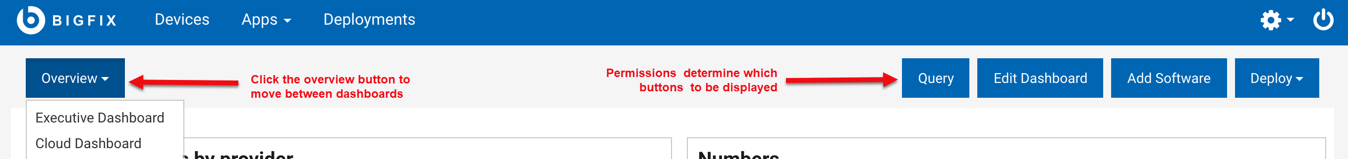 「概要」ダッシュボードのボタン・コントロールの画像。