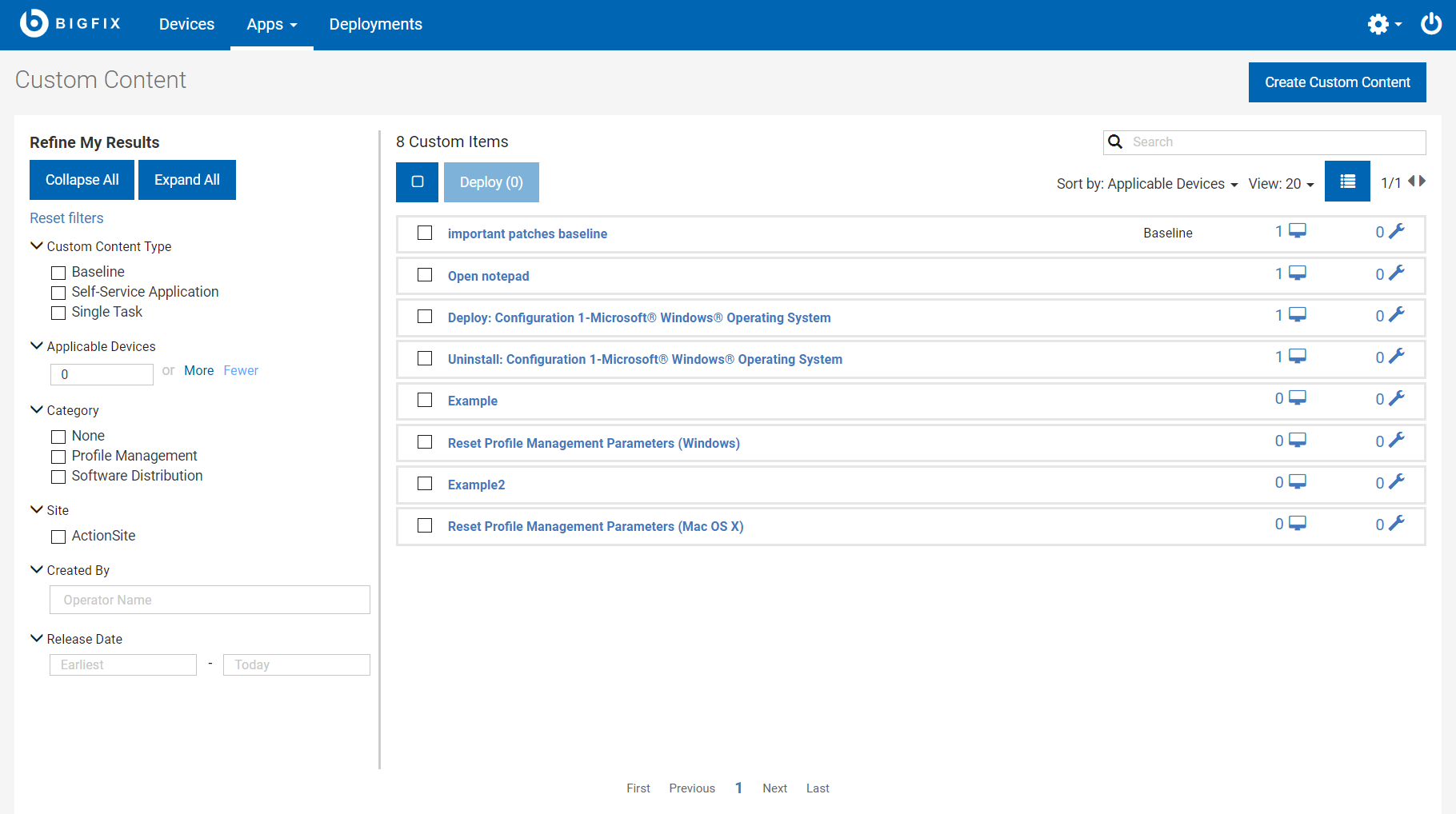 カスタム・コンテンツ・リストの画像。