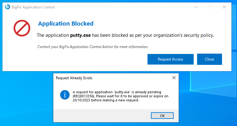 Pending request exists message box