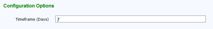 The Configuration Options section of the Generate WDAC Code Integrity and AppLocker Blocked Events task, showing the Timeframe (Days) input field.