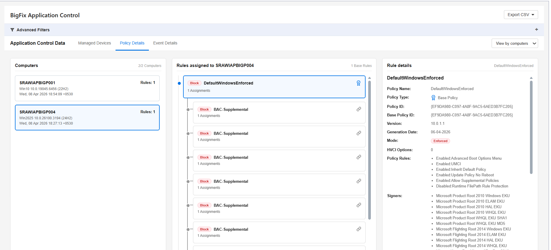 Viewing Endpoint Details using BigFix Web Reports