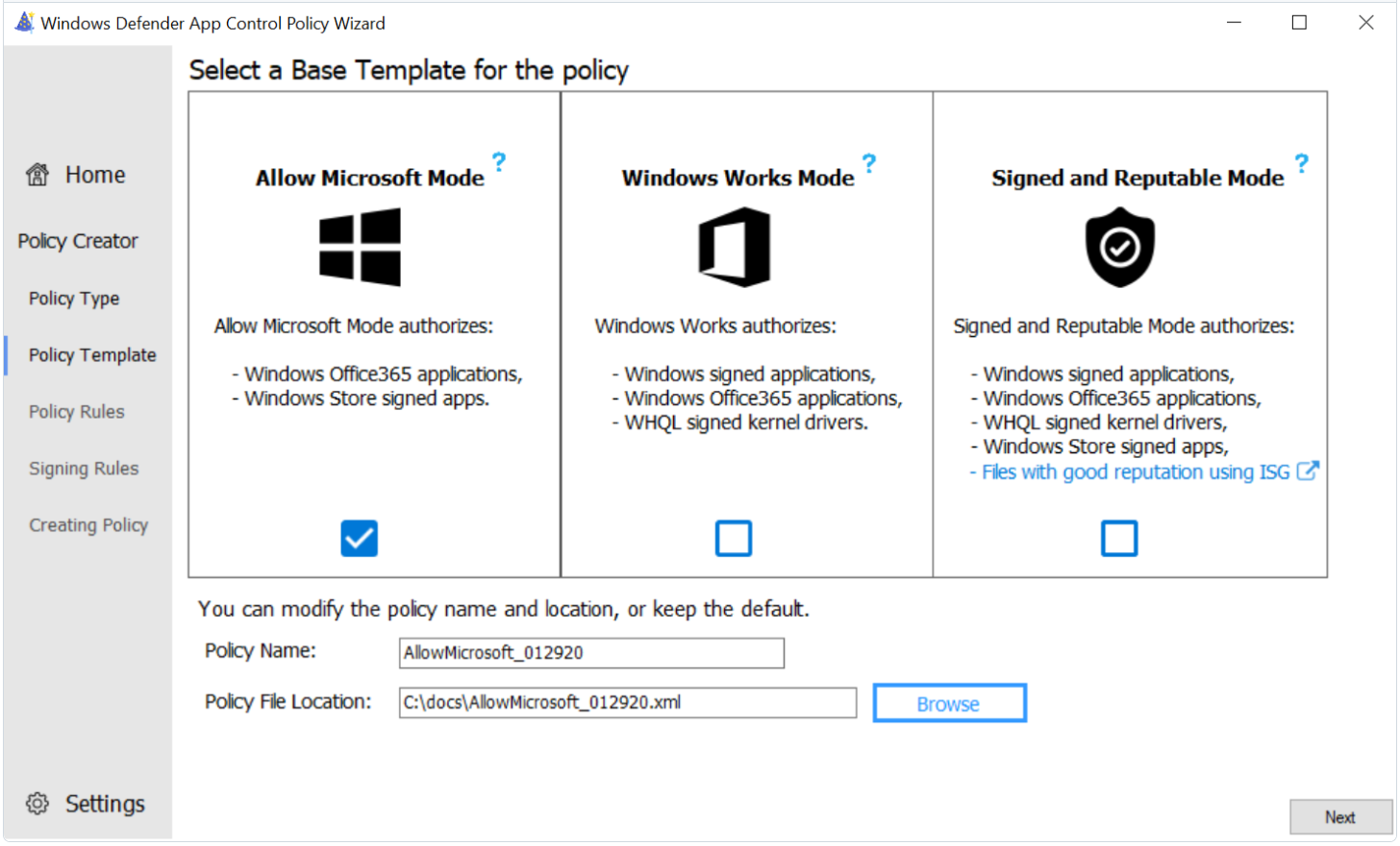 Windows Defender App Control Policy Wizard