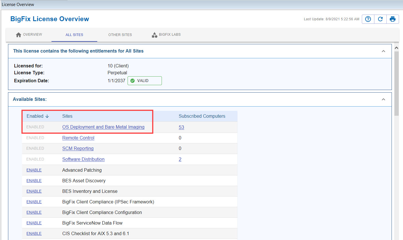 Enabling OS Deployment and Bare Metal imaging site from the BigFix Management domain