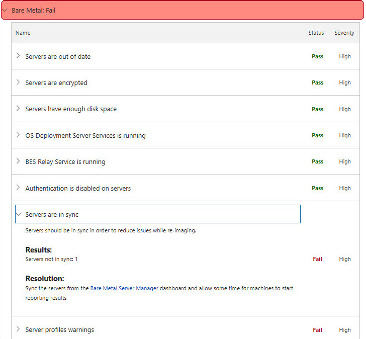 Bare Metal - Health checks dashboard