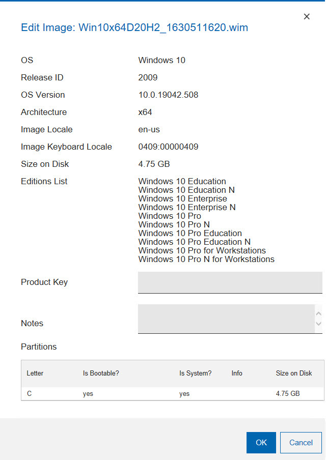 Editing the image settings