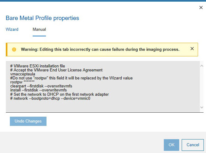 Manual Tab for VMware ESXi bare metal profiles