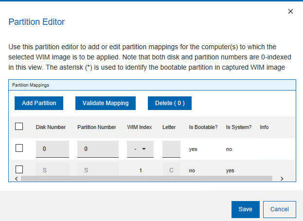 Editing partition mappings from the partition editor