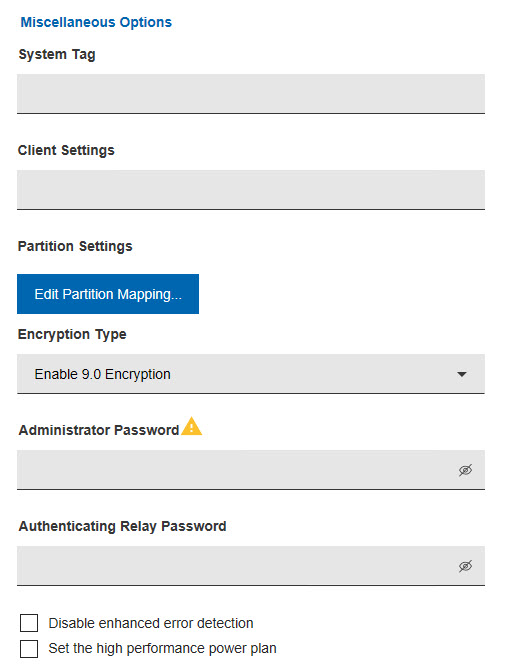 Miscellaneous options section of the Deploy Image to Computer dashboard