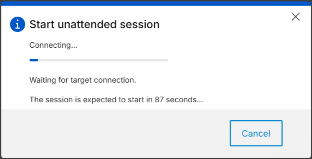 Progress box shown while the unattended session connection is being established.