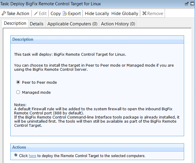 Description of what the Deploying a linux target fixlet does.