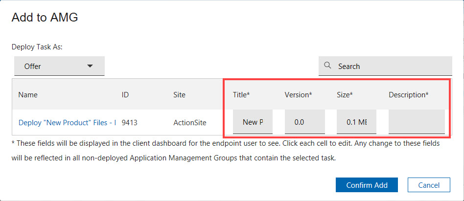 Edit offer profile from the Add Tasks dialog