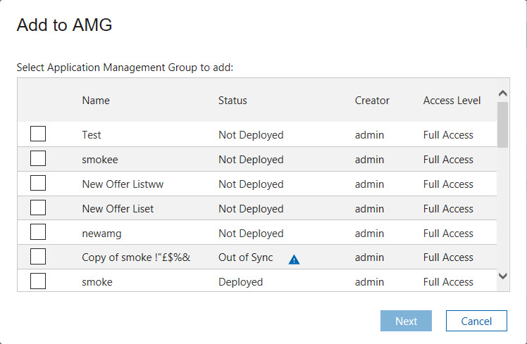 Select an Application Management Group