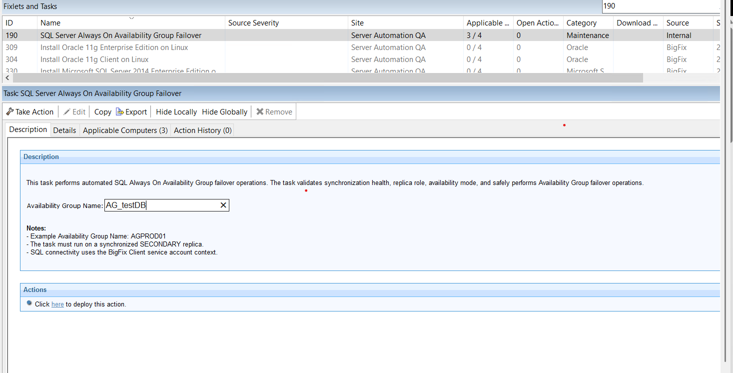 Setup view showing gathered site content with Availability Group computers listed and the AG name input field