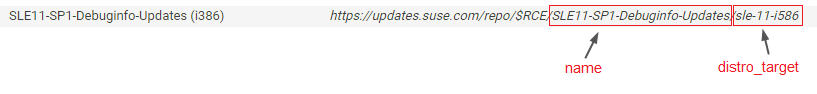 SUSE 11 example showing the name and distro_target