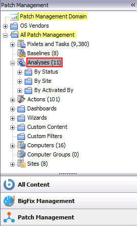 Selecting Analyses from the navigation tree