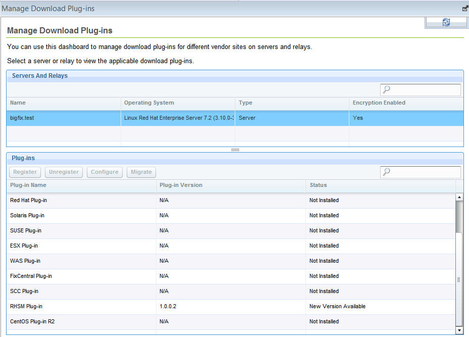 Manage Download Plug-ins dashboard