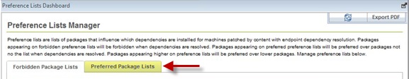Preferred Package Lists tab