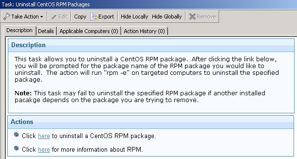 Uninstall CentOS RPM Packages Fixlet - Description Tab