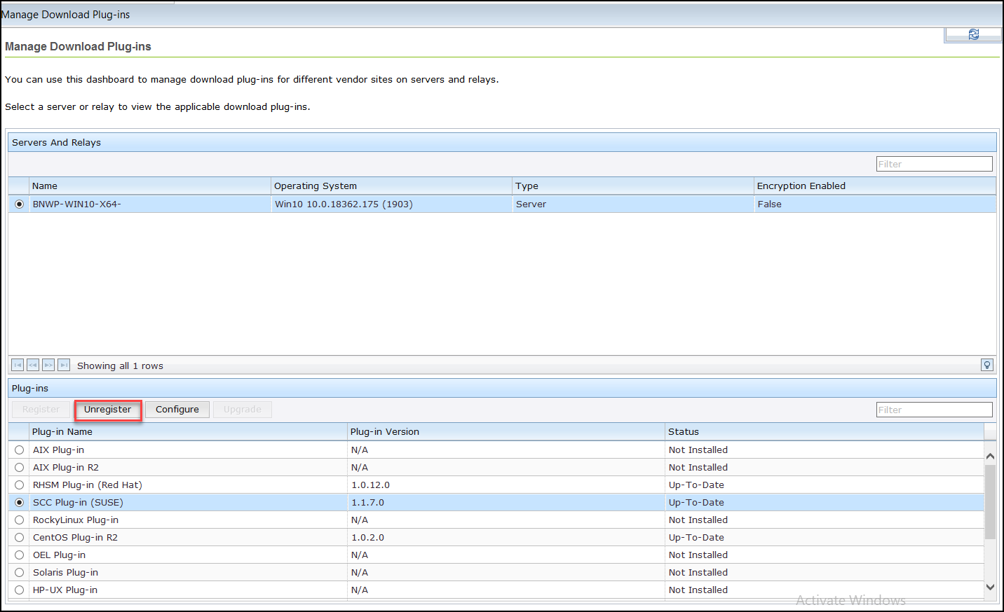 Unregister the SCC download plug-in