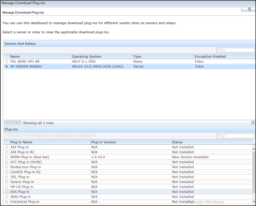 Manage Download Plug-ins dashboard