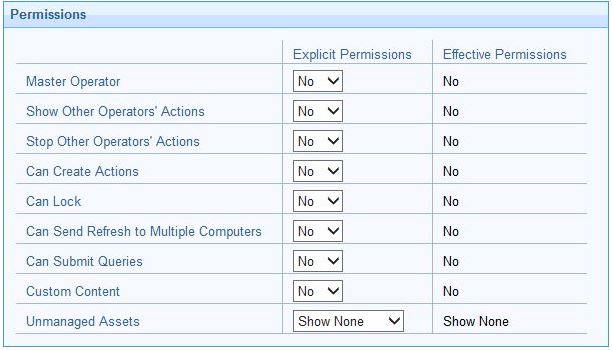 This window displays the Console Operator permissions that you can define in the details tab