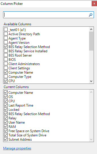 This window displays the Column Picker dialog.