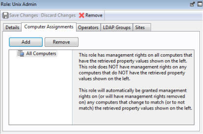 This window displays the Role Computer Assignment tab under there is an Add and Remove button.