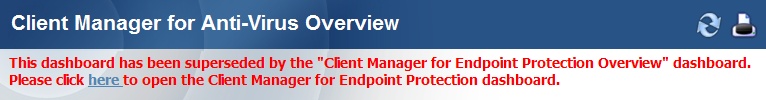 Redirect note in the Client Manager for Anti-Virus Overview dashboard