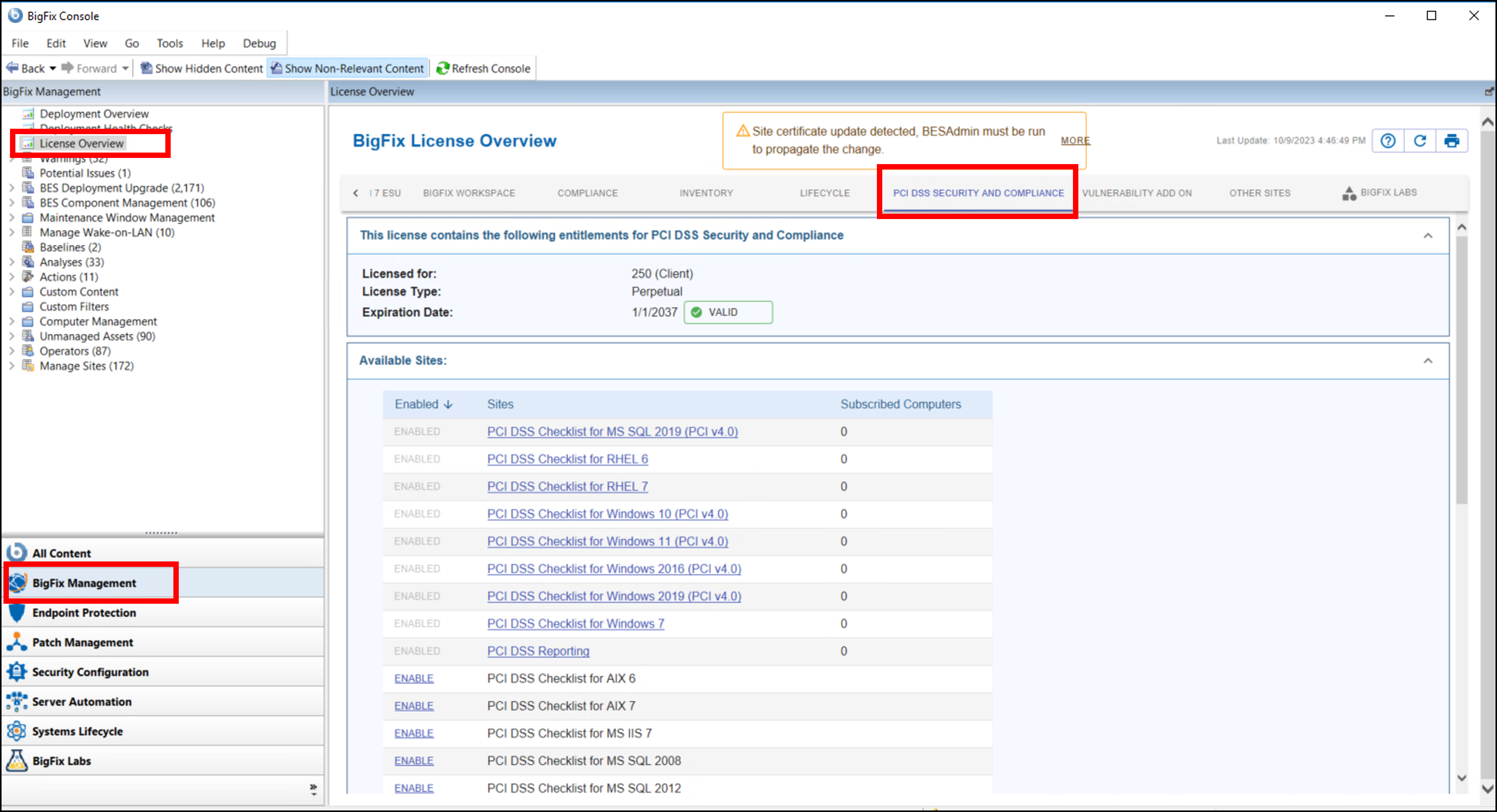 License Overview dashboard