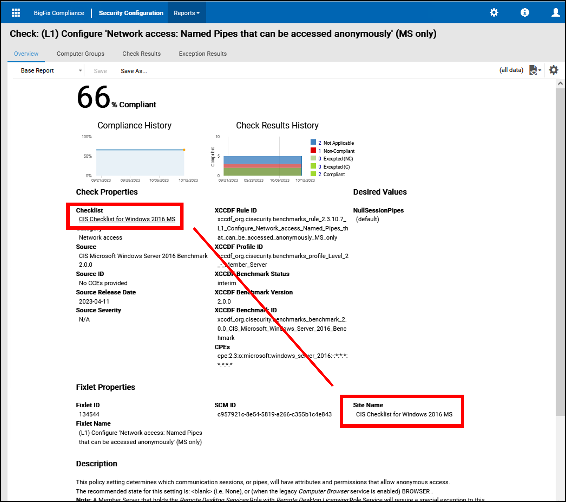 Overview details of a check from the PCI DSS Checklists policy view