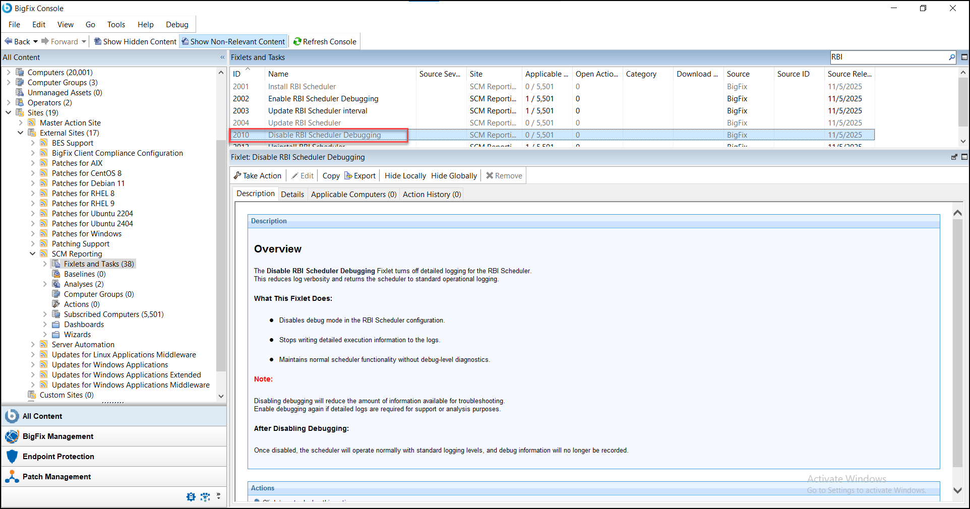Disable RBI Scheduler Debugging