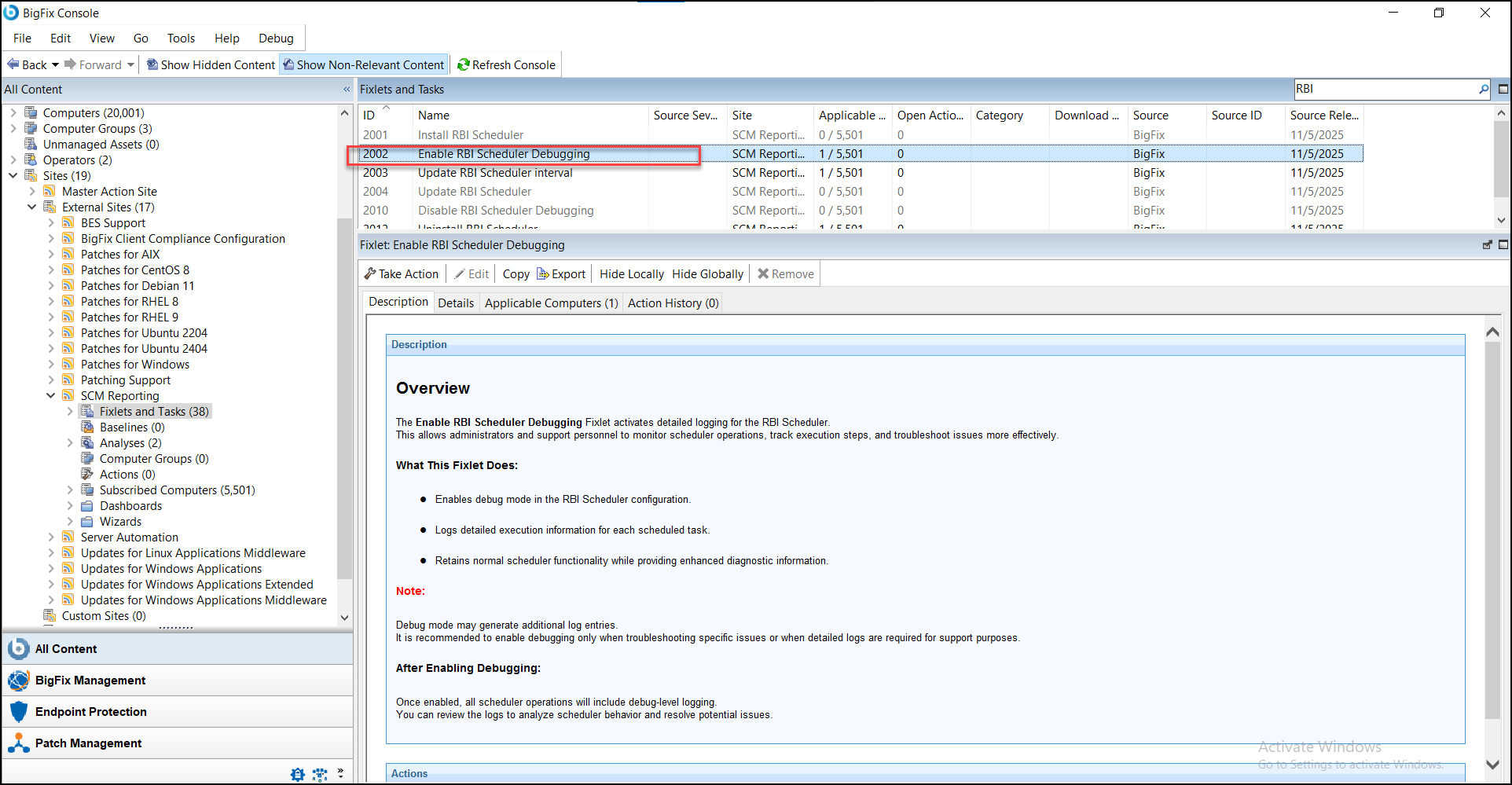 Enable RBI Scheduler Debugging