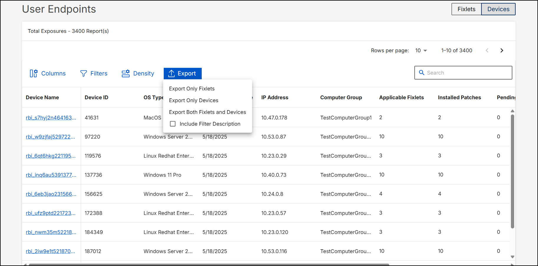 DataGrid Controls-Export devices