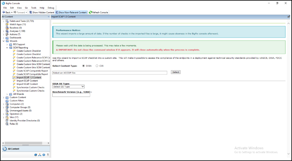 Initial Wizard Screen File Selection - DISA