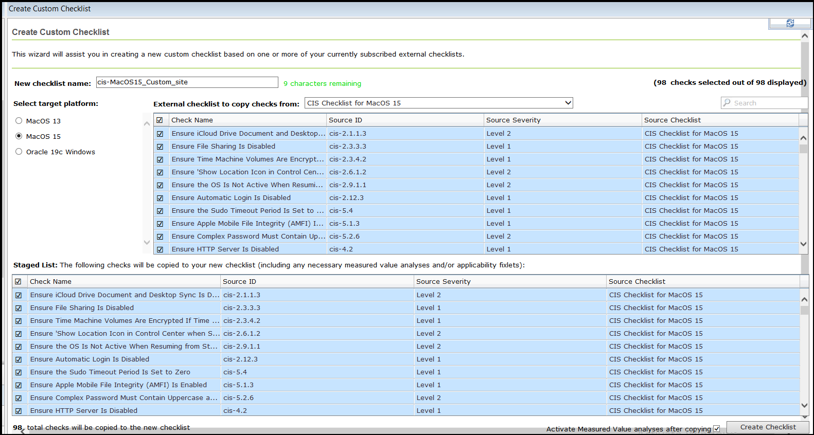 Create custom checklist