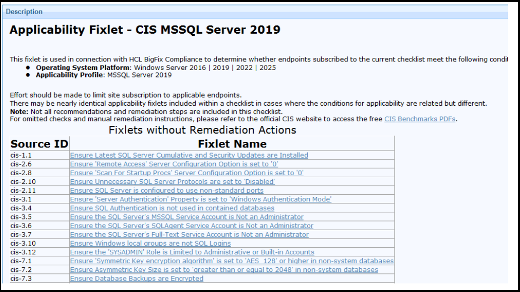 List of Checks without remediation action