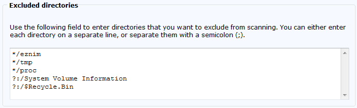 Image showing the field for specifying excluded directories.