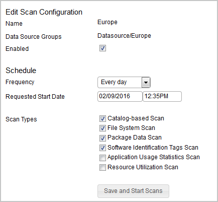 Edit Scan Configuration pane