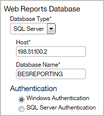 Web Reports connection for Microsoft SQL Server