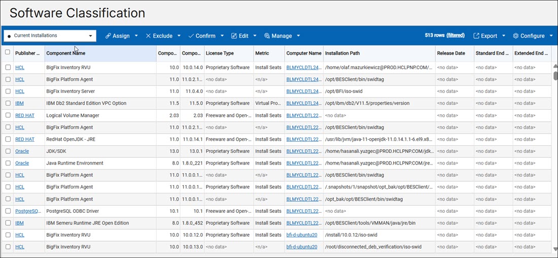 Software Classification panel