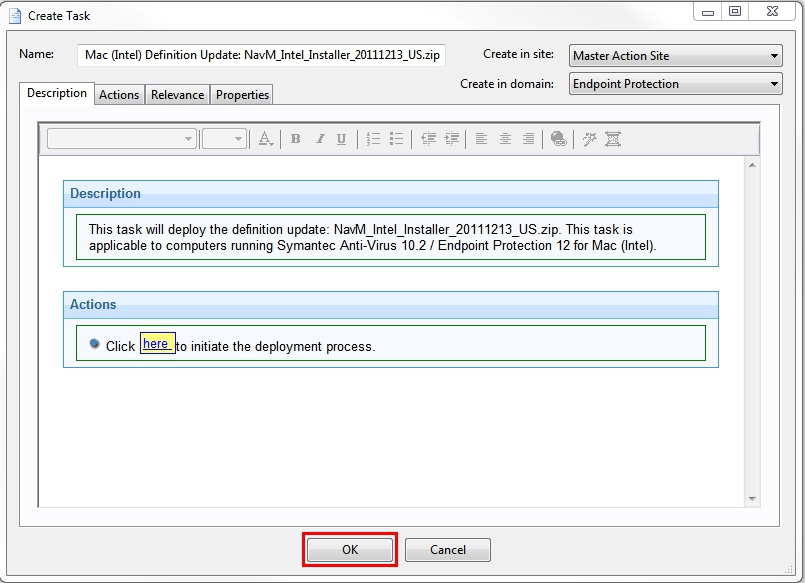 「タスクの作成」ウィンドウ