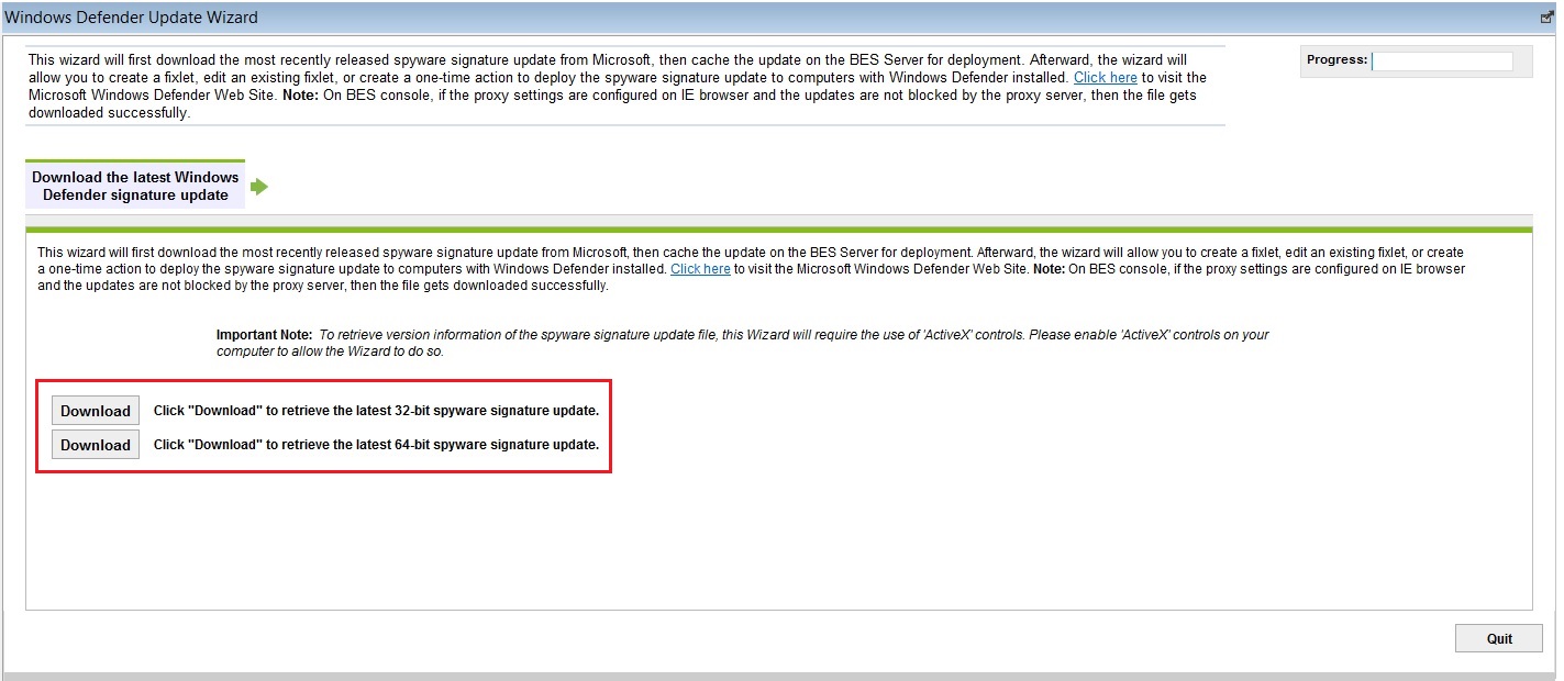 Microsoft Forefront 更新ウィザードで使用可能なオプション