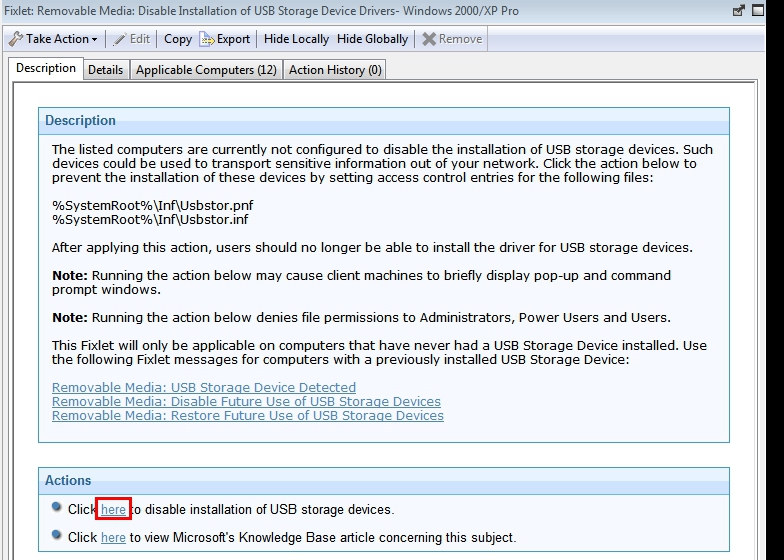 Fixlet アクション