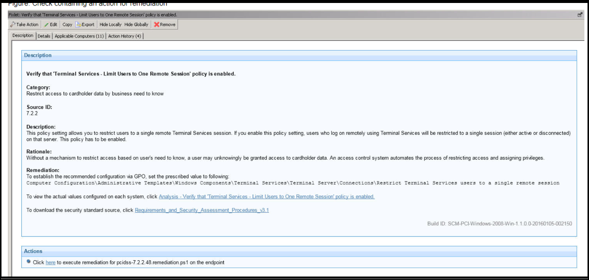 修復のアクションが含まれたチェック